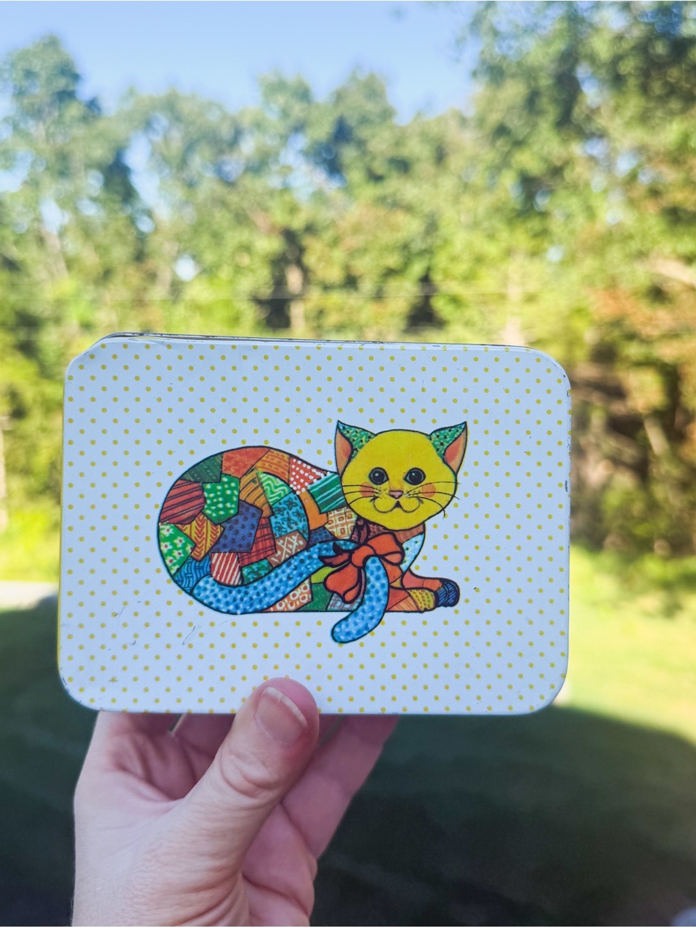 Colorful Patchwork Cat Tin - Yellow Cat Design